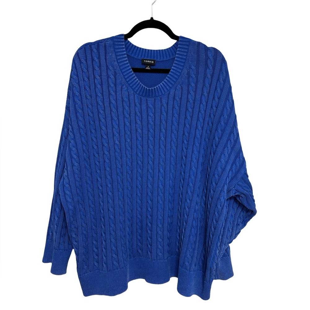 Torrid Pullover 100% Cotton Cable Knit Crew Sweater in Blue - Size 4
